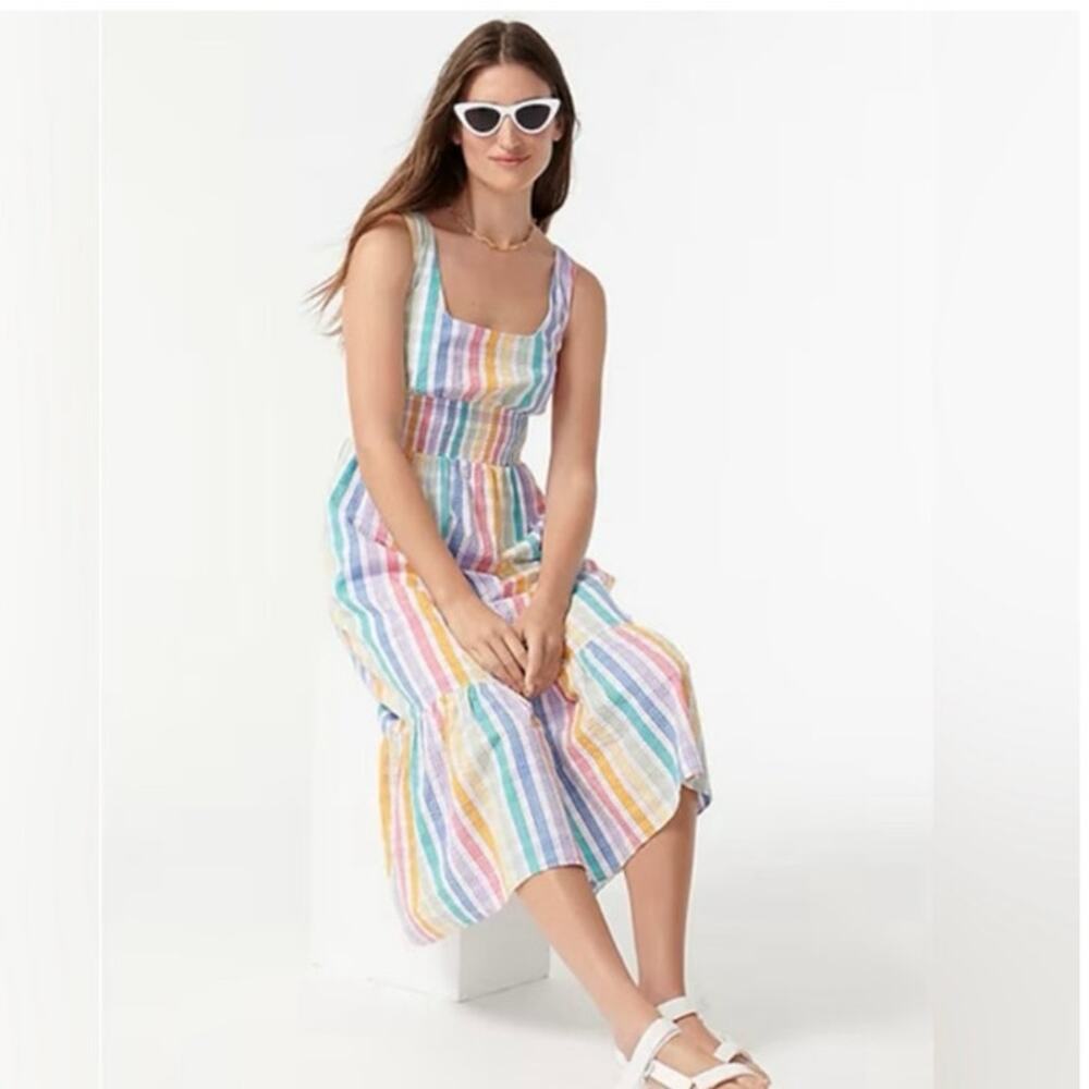 J. CREW Square-neck dress in rainbow gingham Style AX236 Size 0